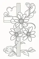 cross with daisy flower tattoo design idea