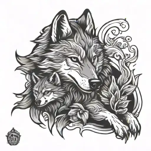 wolf with wolf puppy  tattoo design idea