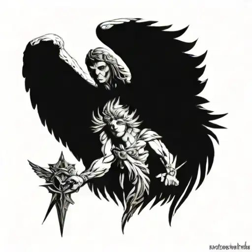 Archangel Michael Lucifer realism tattoo design idea