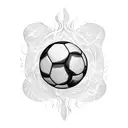 A blackwork tattoo of a soccer player dribbling a ball with flames around them tattoo design idea