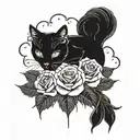 A goth-inspired tattoo featuring a mysterious girl with a black cat, surrounded by dark roses tattoo design idea