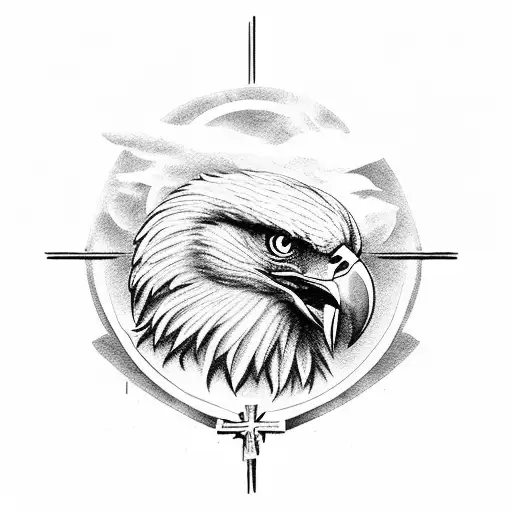 A majestic eagle perched on a cross, symbolizing strength and faith tattoo design idea