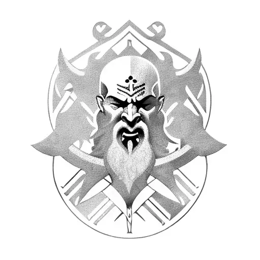 Old Kratos, valkyria, blades of chaos, axe of leviathan, nordic symbols, god of war logo on arm  tattoo design idea
