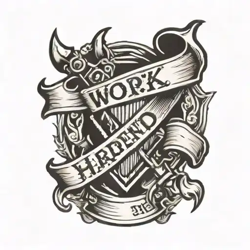 anvil  word banner "WORK HARDEND"  tattoo design idea