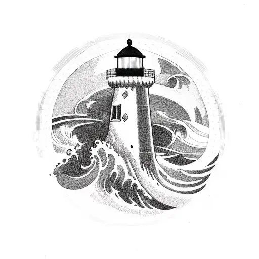 A vintage-style lighthouse with waves crashing against the rocks, symbolizing the guiding presence of 'Amanda' tattoo design idea