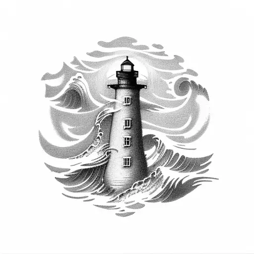 A vintage-style lighthouse with waves crashing against the rocks, symbolizing the guiding presence of 'Amanda' tattoo design idea