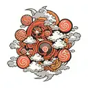 the Akatsuki cloud carrying 7 dragon balls tattoo design idea