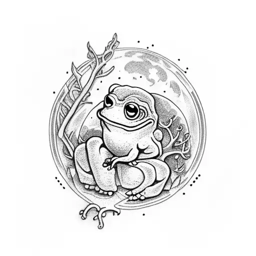 Stone carved with "XIII" under a full moon with a frog sitting atop it tattoo design idea