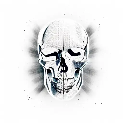 skull with flag and female symbol, black and white minimal tattoo design idea