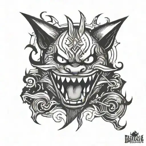 A Gengar and FC Barcelona crest fusion design tattoo design idea