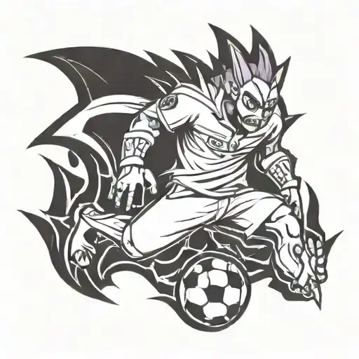 A Gengar-inspired soccer player wearing a FC Barcelona jersey tattoo design idea