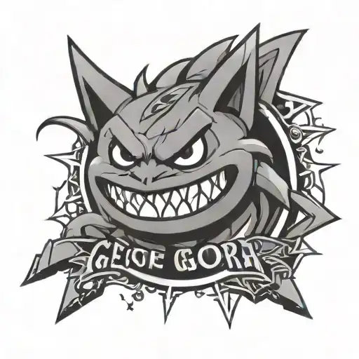 A supervisor with Gengar and FC Barcelona symbols incorporated into their outfit tattoo design idea