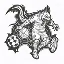 A Gengar-inspired soccer player wearing a FC Barcelona jersey tattoo design idea