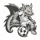 A Gengar-inspired soccer player wearing a FC Barcelona jersey tattoo design idea