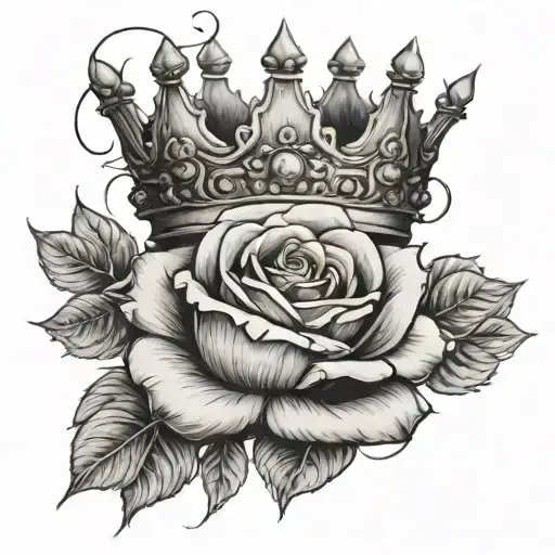 crown with a burning rose tattoo design idea