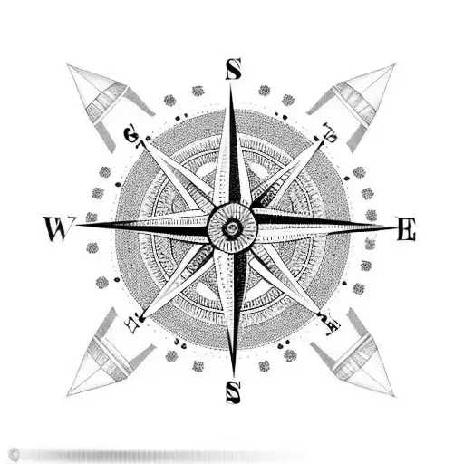 A compass rose surrounded by intricate tribal patterns tattoo design idea