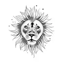A sunflower field with a powerful lion standing tall amidst the flowers tattoo design idea