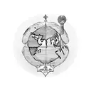 A map of the world with a trail of footprints leading to a crown, representing the client's leadership and love for exploring tattoo design idea