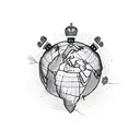 A map of the world with a trail of footprints leading to a crown, representing the client's leadership and love for exploring tattoo design idea