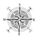 A compass rose surrounded by intricate tribal patterns tattoo design idea