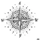 A compass rose surrounded by intricate tribal patterns tattoo design idea