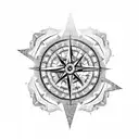 A compass rose surrounded by intricate tribal patterns tattoo design idea
