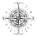 A compass rose surrounded by intricate tribal patterns tattoo design idea
