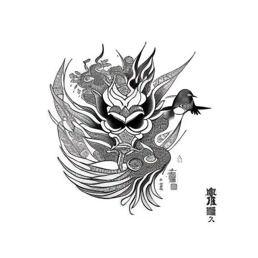 Bird of Paradise in hell tattoo design idea