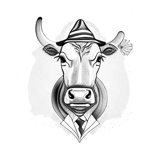 A cow wearing a hat and roller skates tattoo design idea