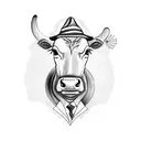 A cow wearing a hat and roller skates tattoo design idea