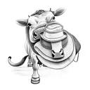 A cow wearing a hat and roller skates tattoo design idea