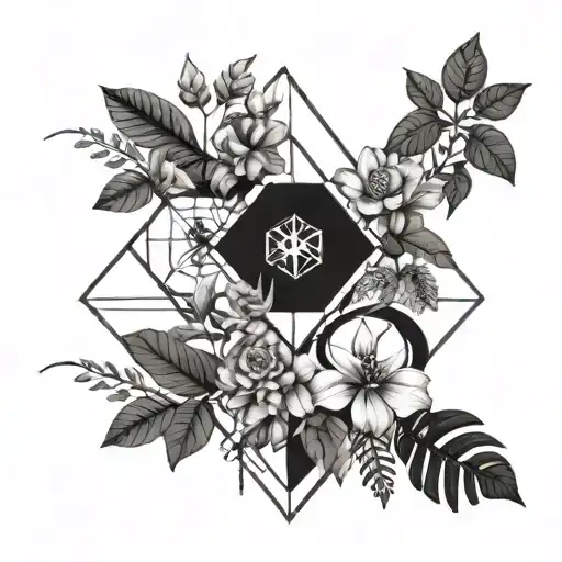 A geometric design incorporating elements of EXO's logo and plant imagery tattoo design idea