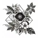 A geometric design incorporating elements of EXO's logo and plant imagery tattoo design idea