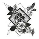 A geometric design incorporating elements of EXO's logo and plant imagery tattoo design idea