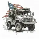 A silhouette of a mechanic working on a military vehicle, with the flag draped over the hood tattoo design idea