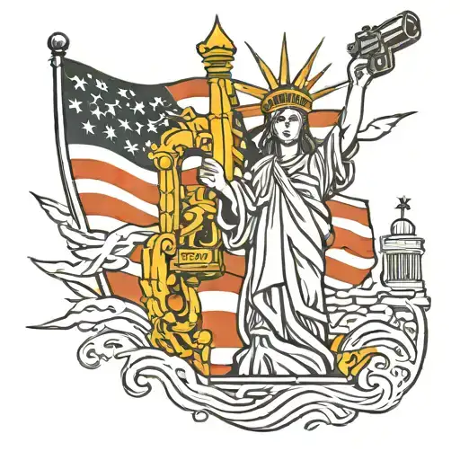 American flag behind the statue of liberty holding a gun tattoo design idea