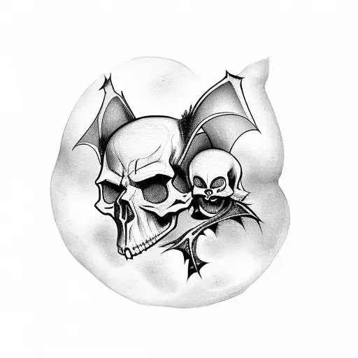 skull and bats tattoo design idea