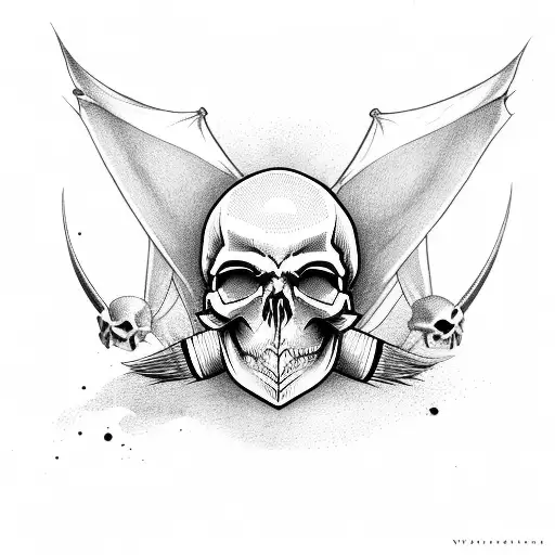 skull with bat wings tattoo design idea