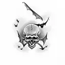 skull and bats tattoo design idea