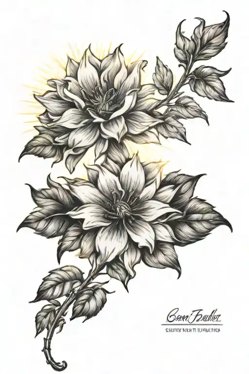 flower and sunbeam shining tattoo design idea