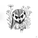 anxious meerkat with flowers tattoo design idea