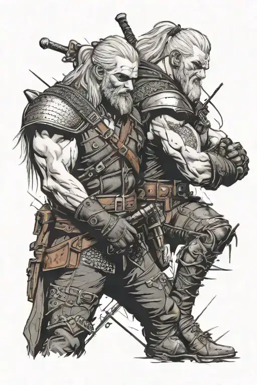 Geralt and Kratos Battling Lemmy Killmister tattoo design idea