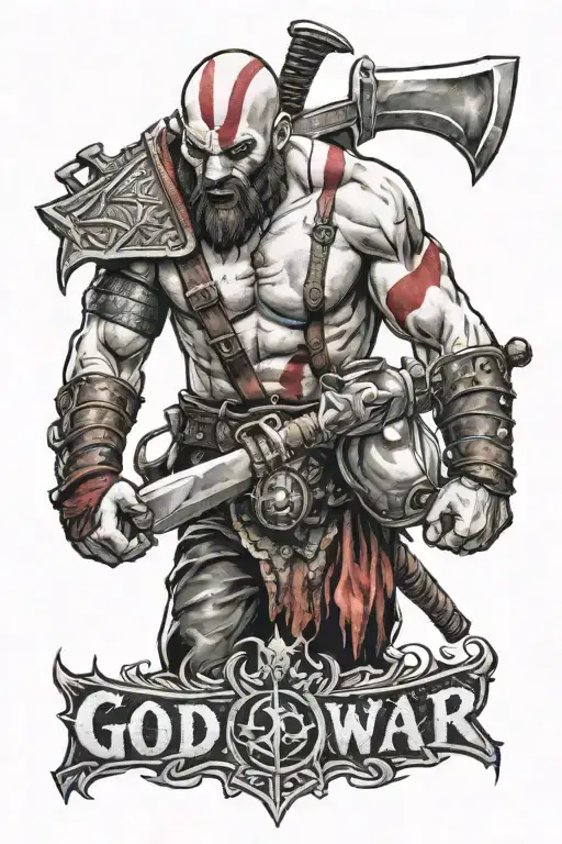 Kratos from God of War Fighting Lemmy Killmister from Motörhead band tattoo design idea