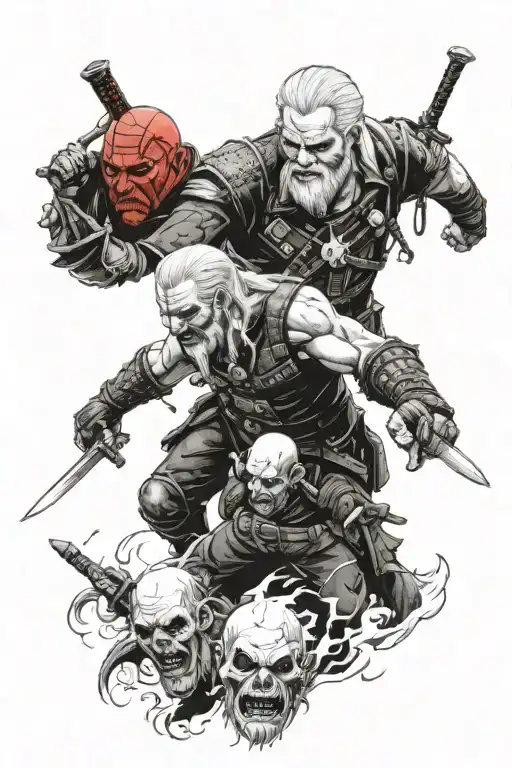 Geralt and Kratos Fighting  Lemmy Killmister tattoo design idea