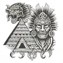 aztec gods with pyramids tattoo design idea