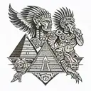 aztec gods with pyramids tattoo design idea