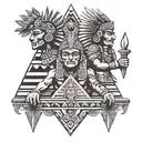 aztec gods with pyramids tattoo design idea
