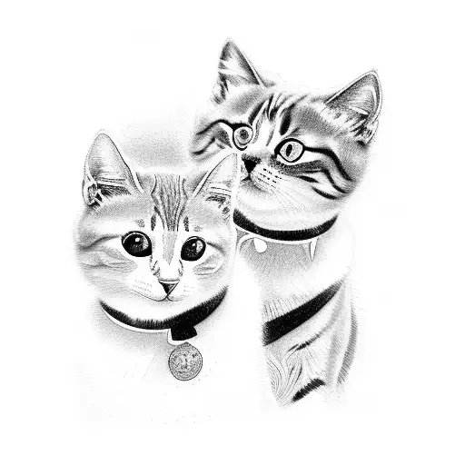 Two cats (black and white) sitting at the party tattoo design idea