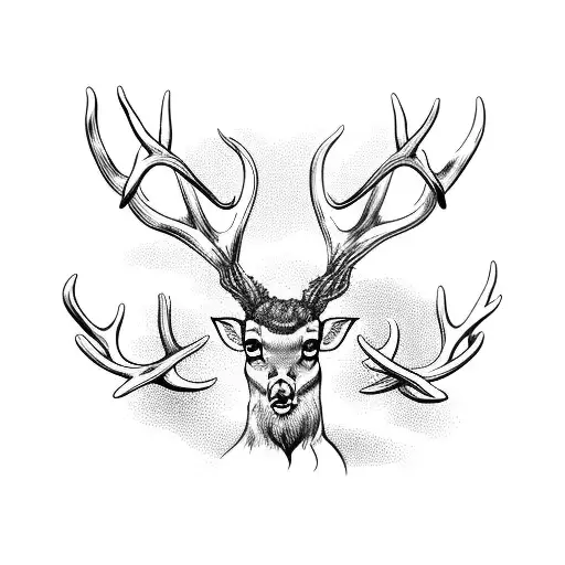two headed deer with antlers tattoo design idea