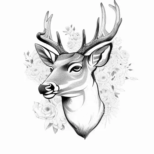deer with two heads and one of the heads is decaying with flowers in the antlers tattoo design idea